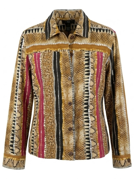 Ios Jackets & Blazers - 100% Linen Jungle Print Blazer L Safari Animal Sequin Boho Statement Jacket